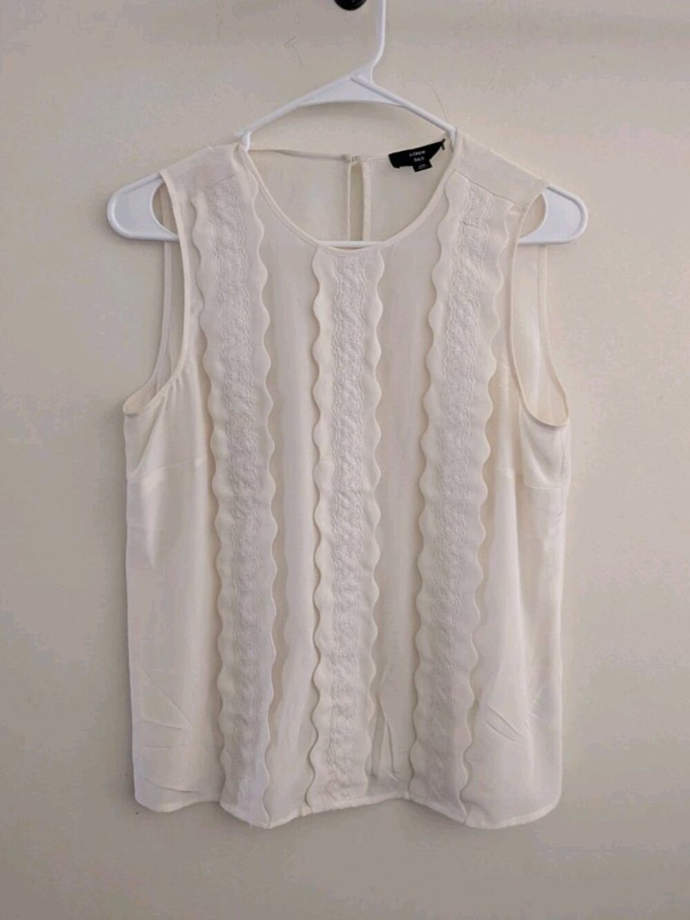 J Crew 365 Silk Top Women XS Ivory Scalloped Embroidered Lace Tank Sleeveless